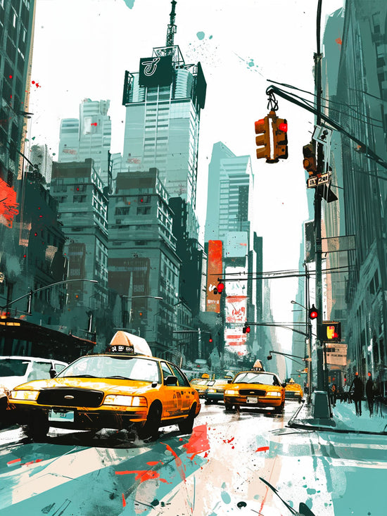 Toile peinture de NYC, taxi jaune et building