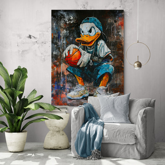 Salon moderne, toile Donald Duck, déco street art.