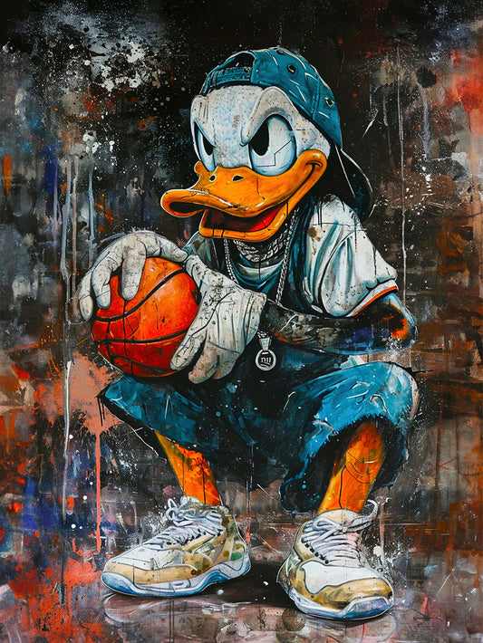 Toile Donald Duck basket, ambiance urbaine, street art