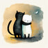 Tableau calins de chat : deux chats adorables en train de se faire un câlin. Un chat noir et un chat blanc