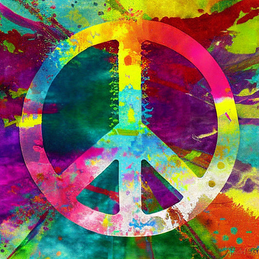 Tableau symbole hippie peace and love coloré