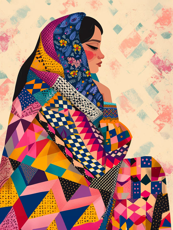 Toile, coloré, femme afghane, portrait, décoration.