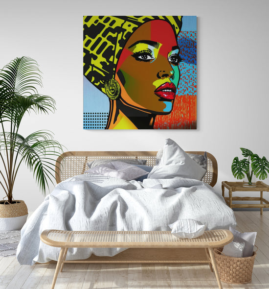 tableau decoratif chambre femme noire style pop art