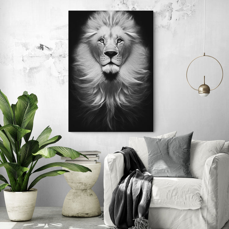 Tableau metal lion noir et blanc
