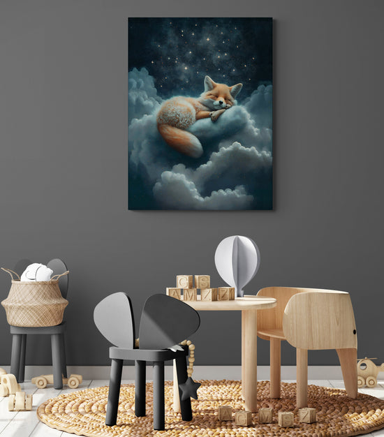 Le Petit Prince : renard endormi, ciel étoilé, rêverie éthérée, décoration chambre enfant