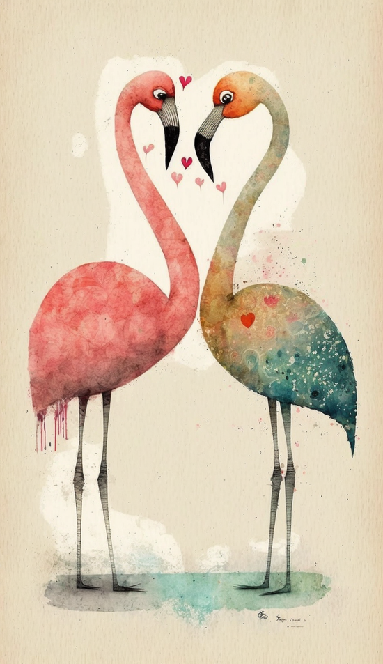 Tableau : Amour et flamant rose