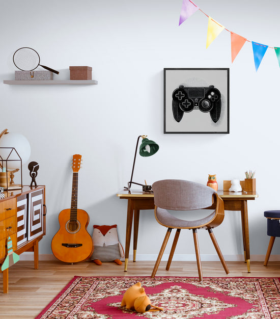 un tableau pour enfant gamer est accroché dans une chambre pour ados branché