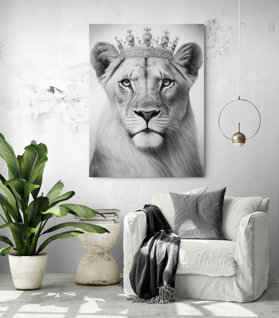 tableau lionne en nuance de gris pour salon